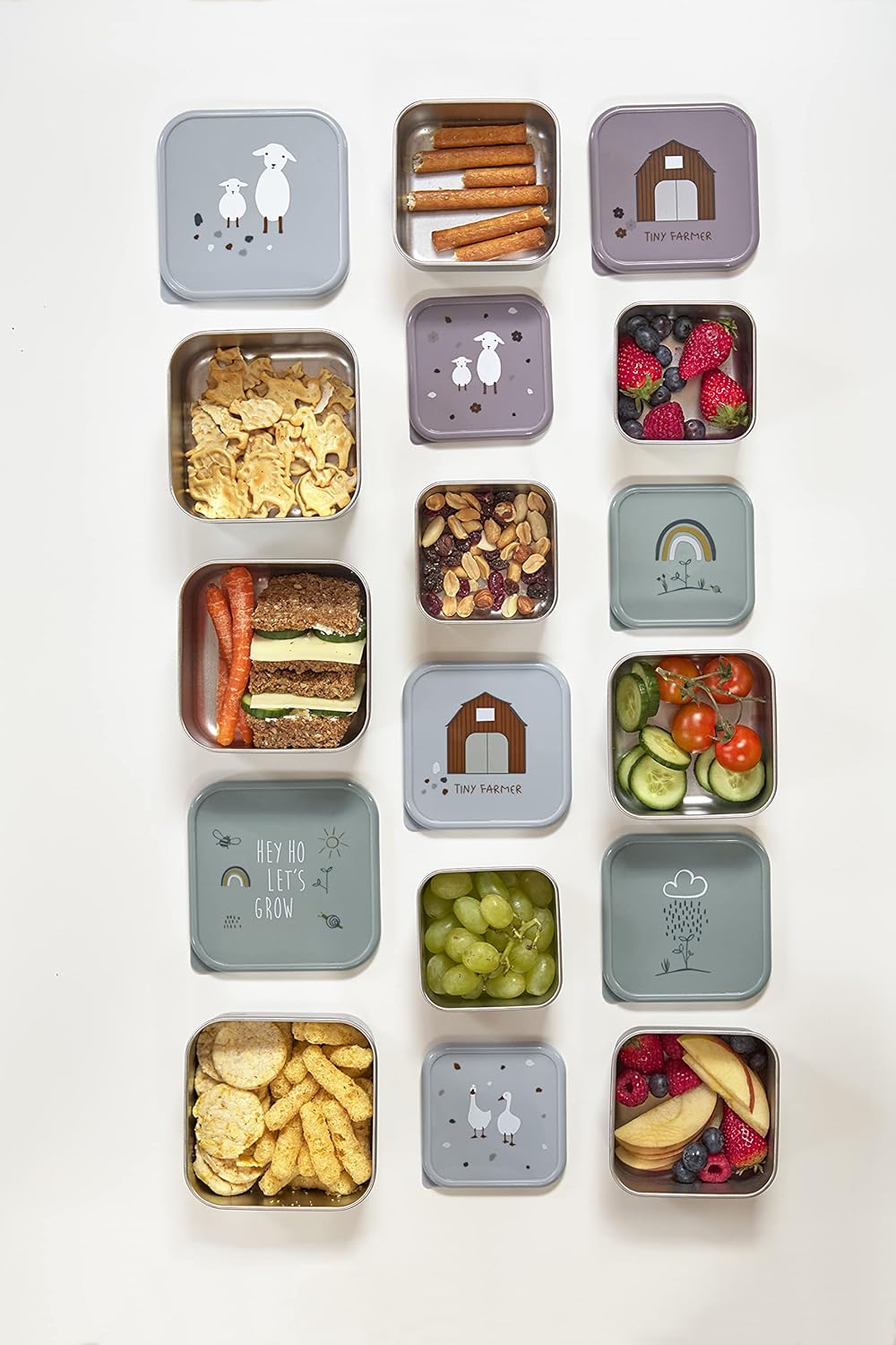 LÄSSIG Snackbox 3er Set Edelstahl 3 Stück Tiny Farmer blue Blau, Blau