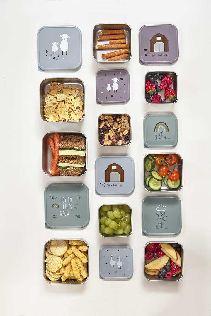 LÄSSIG Snackbox 3er Set Edelstahl 3 Stück Tiny Farmer blue Blau, Blau