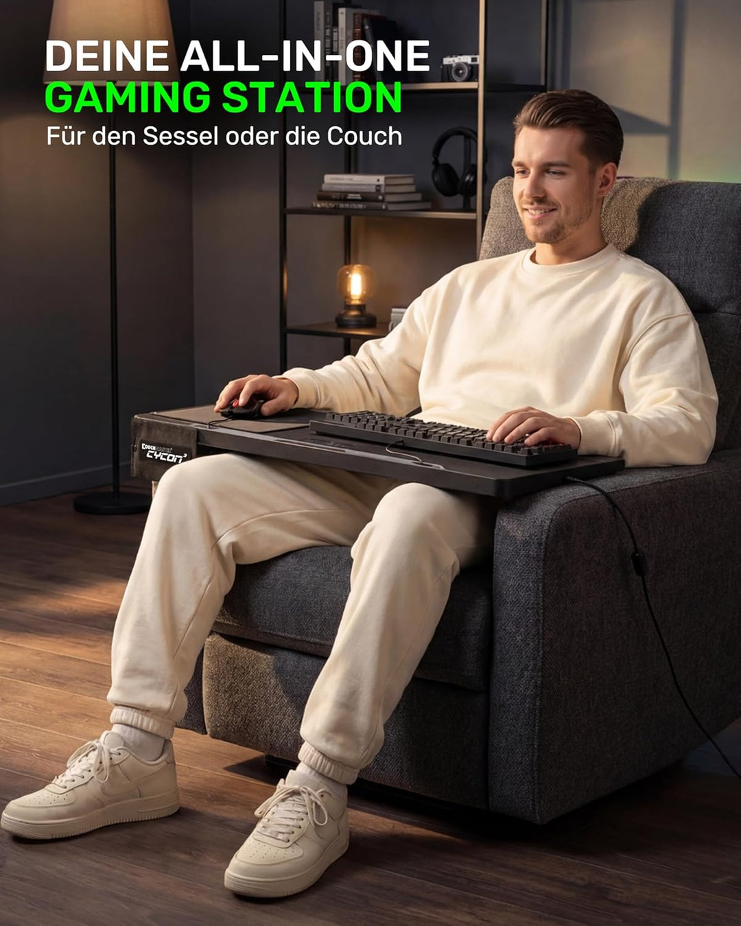 Couchmaster Lapboard³ mit HORIZONLIGHT RGB Bar, ergonomisches Gaming Knietablett für Couch, Sofa und