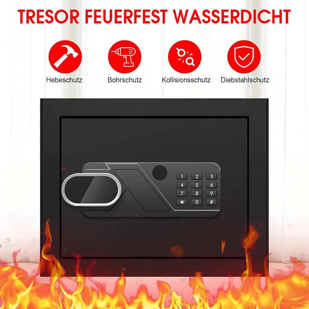 25L Tresor für Zuhause, Tresor Feuerfest Wasserdicht mit Digitalem Tastenfeld, Herausnehmbarem Einle