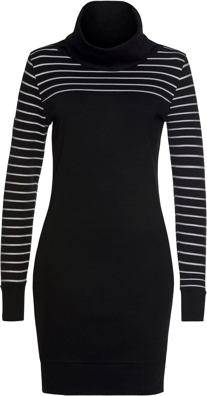 TrendiMax Damen Sweatshirt Langarm Hoodie Kleid Pulloverkleid Rollkragen Sweatkleid Kapuzenpulli Lan