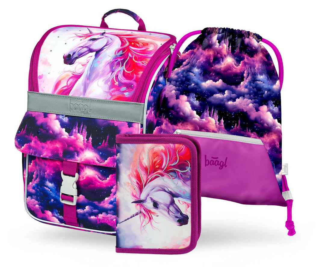 Baagl Schulranzen Mädchen Set 3 Teilig, Zippy Schultasche für 1. Klasse, Grundschule Ranzen Torniste