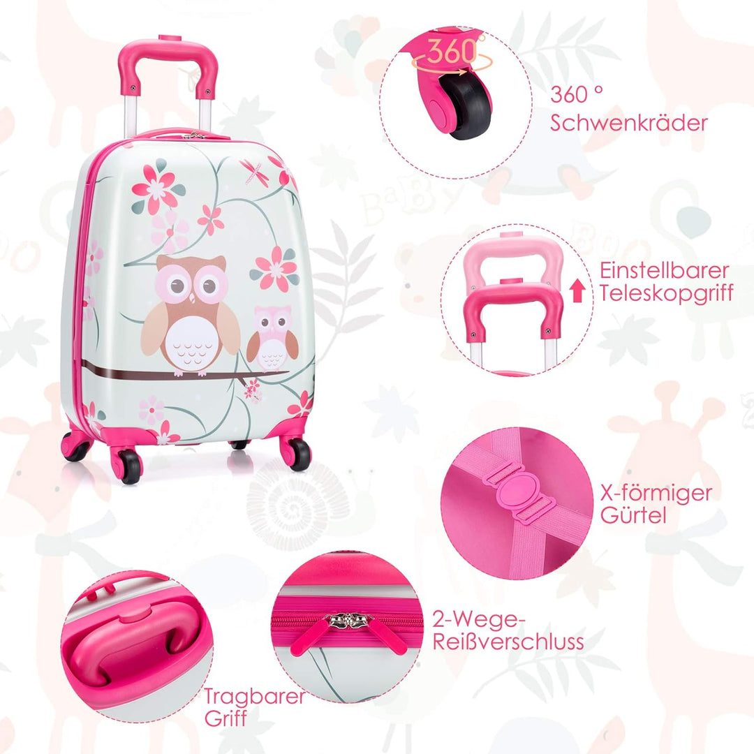 COSTWAY 2tlg Kinderkoffer + Rucksack, Kindertrolley aus Kunststoff, Kindergepäck, Kinder Kofferset H