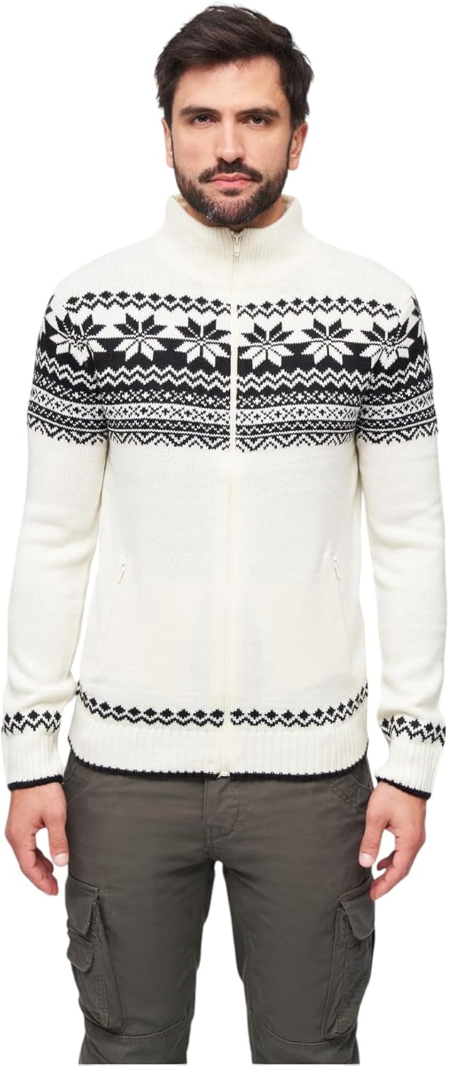 Brandit Herren Cardigan Norweger Strickjacke, S Weiß