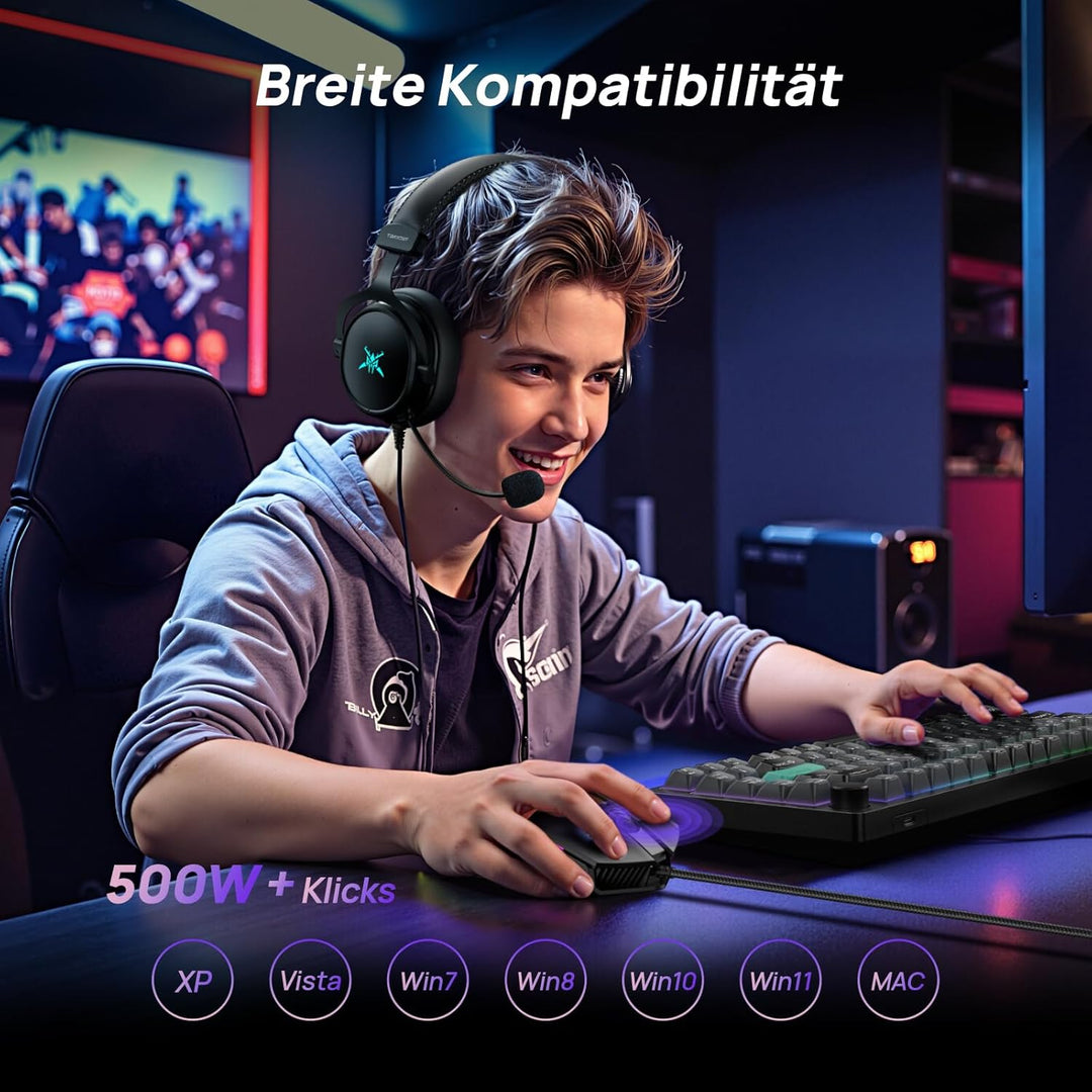 TECKNET Kabelgebundene Gaming Maus, Treibereinstellung 6 Stufen (12800-1200) DPI Mouse mit optischem