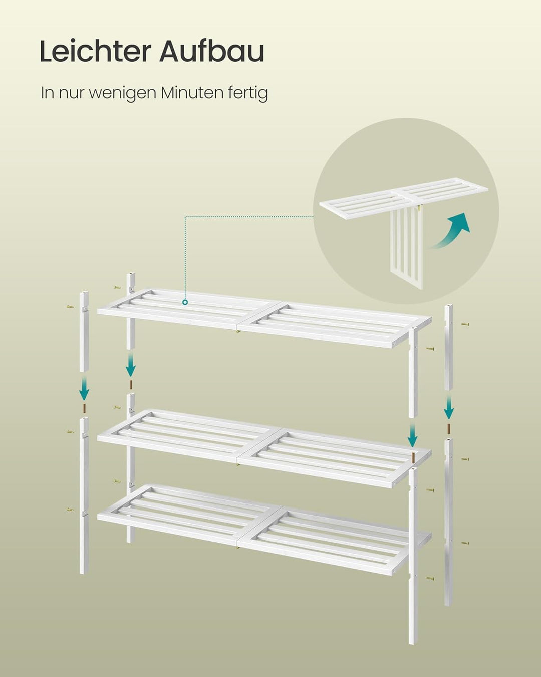 SONGMICS Schuhregal aus Bambus, Schuhablage 3 Ebenen, stapelbar, platzsparend, Regal für Flur, Wohnz