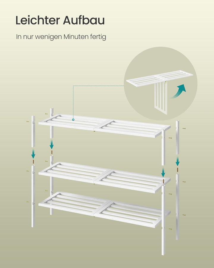 SONGMICS Schuhregal aus Bambus, Schuhablage 3 Ebenen, stapelbar, platzsparend, Regal für Flur, Wohnz