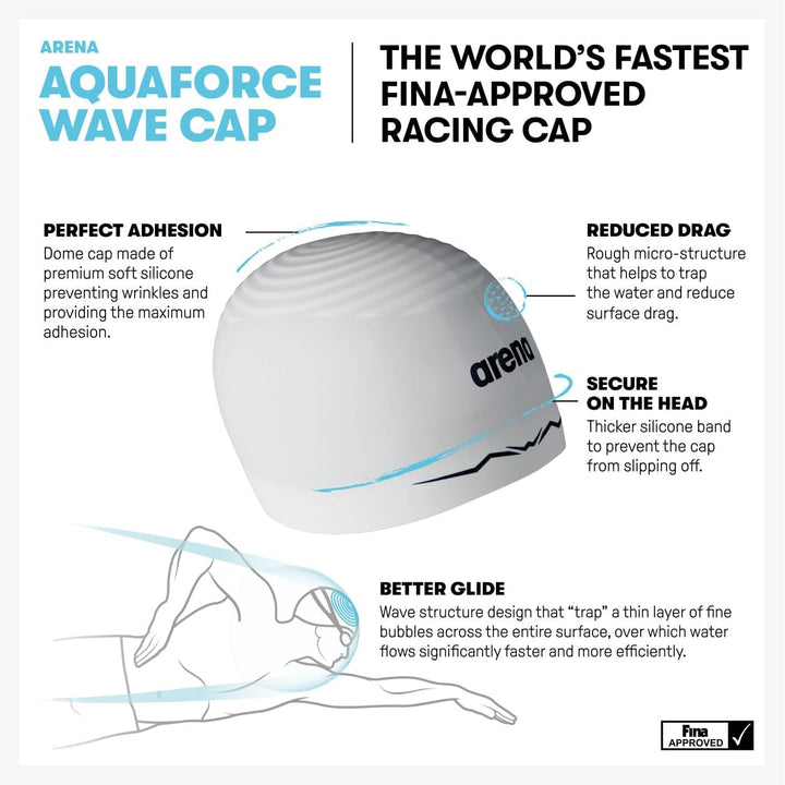 Arena Aquaforce Wave Unisex Adults Racing Silicone Swim Cap for Women and Men Competitive Swimming a