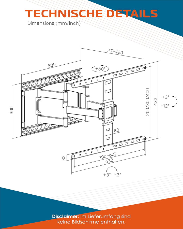 Xantron Slim Fit TV Wandhalterung Schwenkbar inkl. Zubehör - nur 27mm Wand-Abstand - 43-90 Zoll &amp; VE