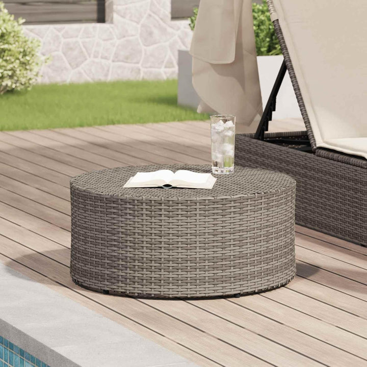 vidaXL Couchtisch für draussen Grau Ø 68 x 30 cm Poly-Rattan, Moderner runder Gartentisch, wetterfes