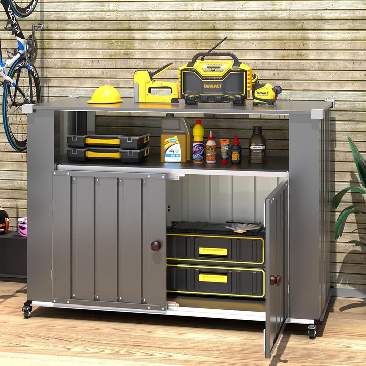 UNIONLINE Grillwagen, Wetterfester Grilltisch mit Stauraumschrank, Mobile Outdoor Kücheninsel mit ab