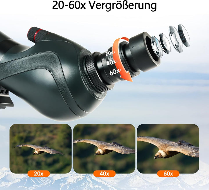 Svbony SV406 20–60x80 mm Spektiv mit Telefon Adapter, HD FMC BAK4 mit Dual Focus, 1.25'' Abnehmbares