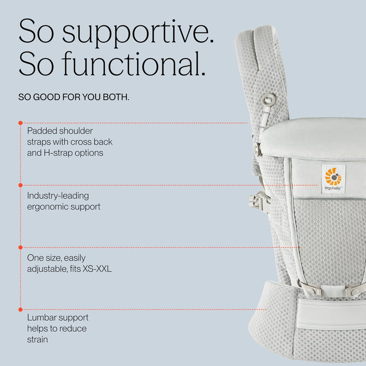 Ergobaby Adapt Babytrage für Neugeborene ab Geburt, 3-Positionen SoftFlex Mesh Ergonomische Babybauc