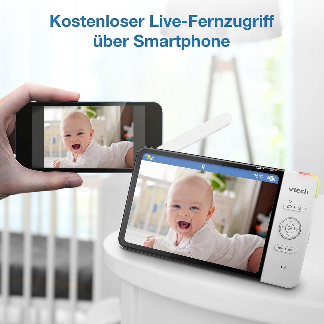 Vtech RM7764HD Babyphone mit Kamera 1080p WiFi Remote Access, 7 Zoll Video Baby Monitor, 360° Schwen