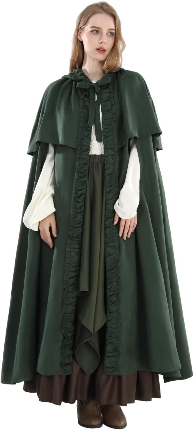 Fiamll Mittelalter Umhang Damen Kapuze Mantel mit Manschette Einfarbige Trenchcoat Renaissance Vampi