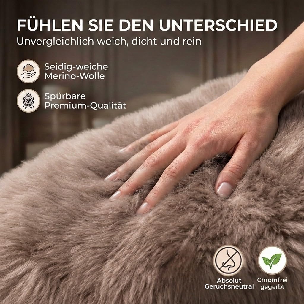 Premium Lammfell Schaffell von LANABEST. Echtes Fell mit ganz zarter Wolle. Kuschelfell, geruchsarm,
