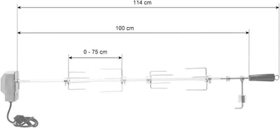 BBQ-Toro Grillspiess Set 100 cm inkl. 4X Fleischnadeln und Edelstahl Motor, 220V - 240V | Drehspiess