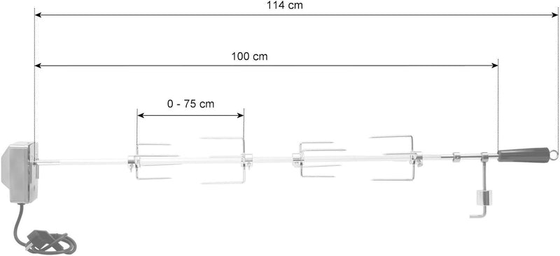 BBQ-Toro Grillspiess Set 100 cm inkl. 4X Fleischnadeln und Edelstahl Motor, 220V - 240V | Drehspiess