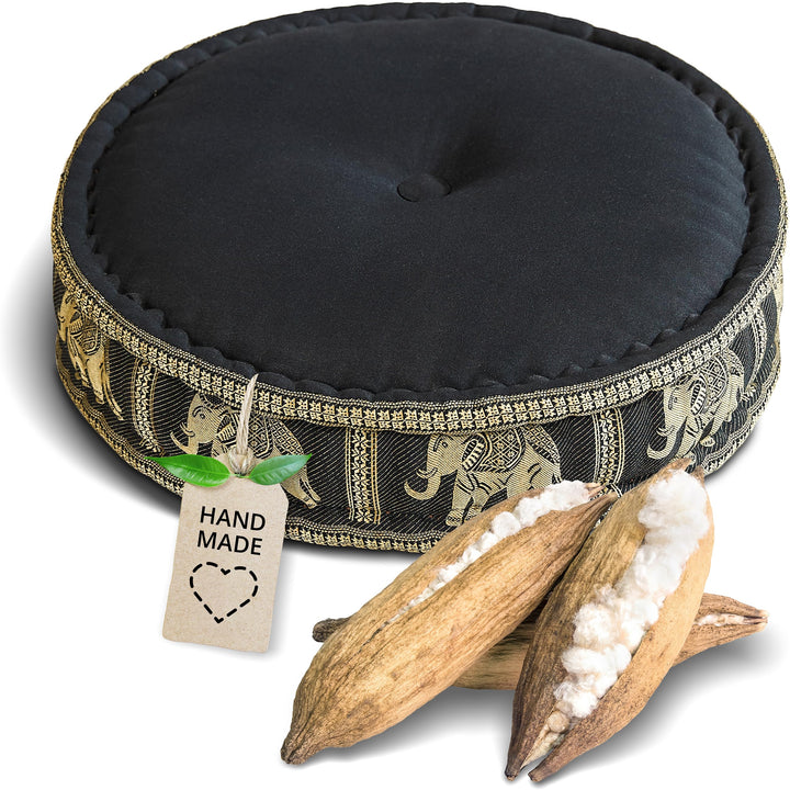 livasia Meditationskissen mit Thaiseide - Ø 45x15cm - Yogakissen mit Kapok, Pouf, Bodenkissen für Yo