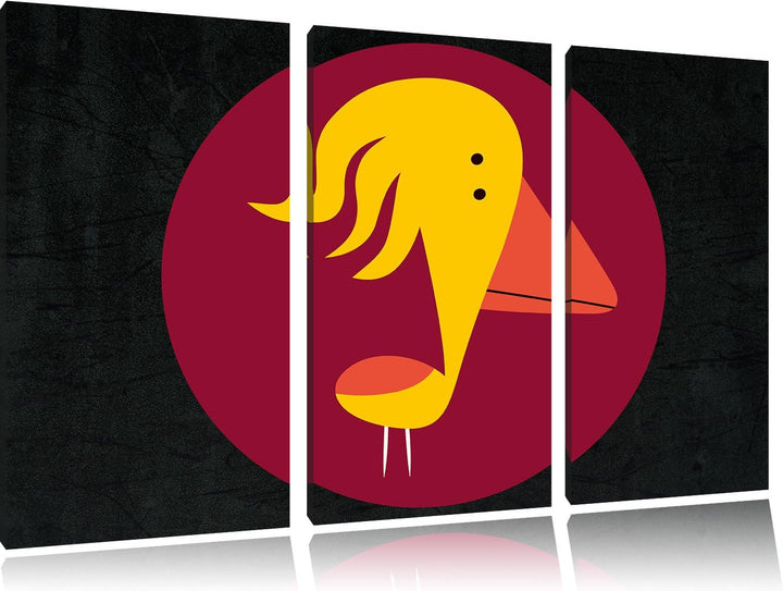 Pixxprint Lustiger Vogel als Leinwandbild/Grösse: 3 Teilig (120x80) cm/Wandbild/Kunstdruck/fertig be