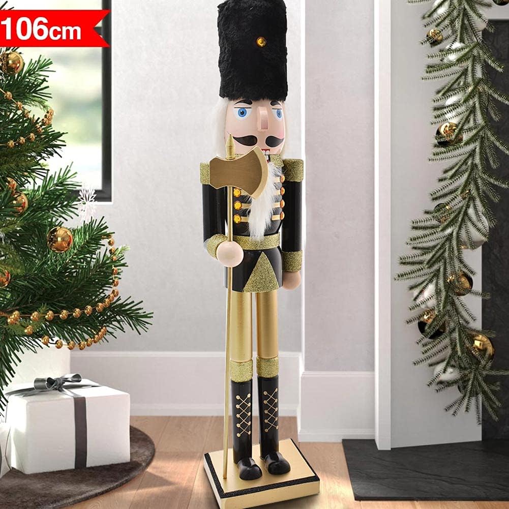 BAKAJI Riesiger hölzerner Nussknacker Soldat Weihnachtsnussknacker Höhe 106 cm Gemalte Kleider Bart