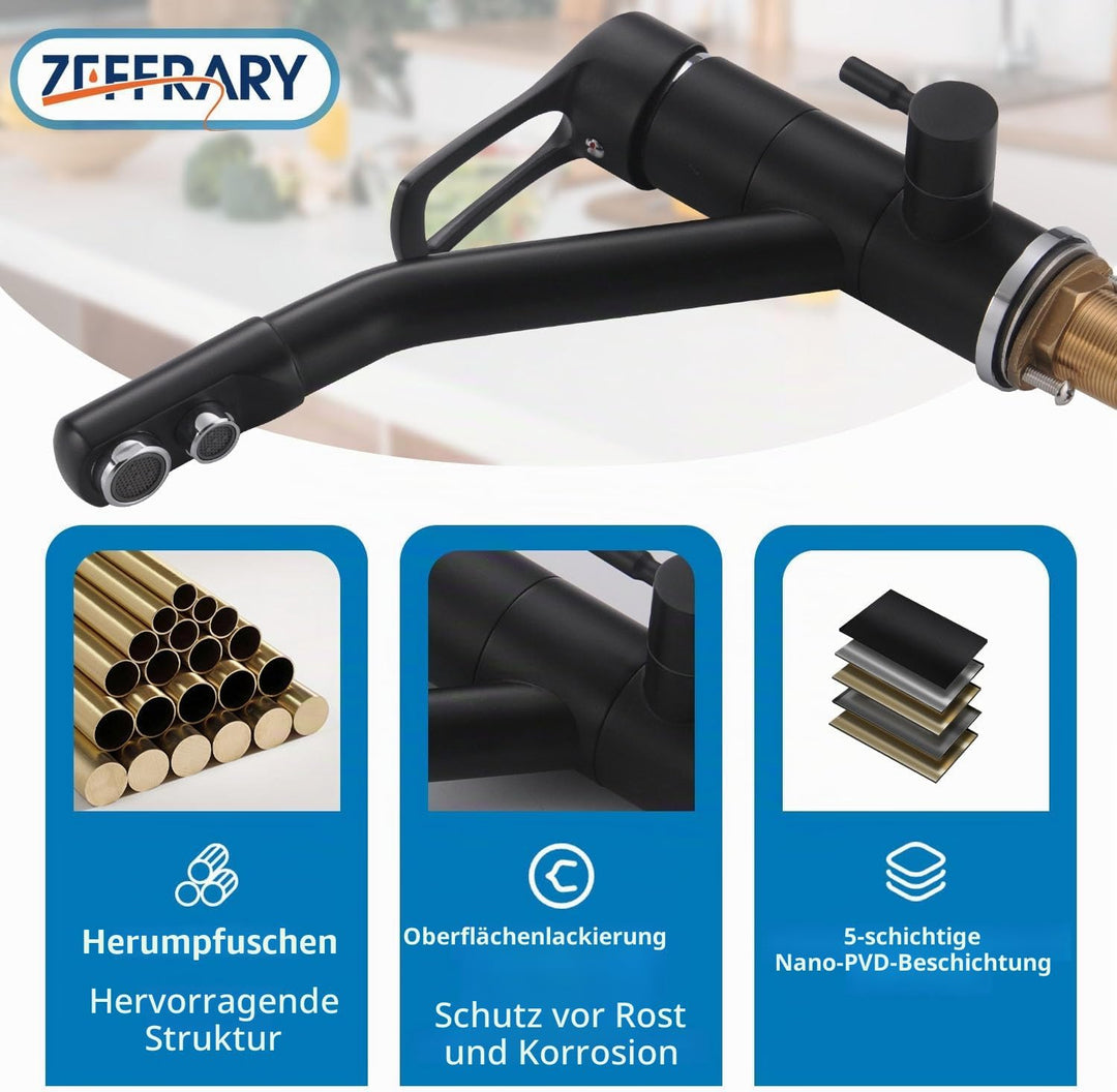 3-Wege-Küchenarmatur, 360° drehbarer Küchenarmatur, Spültischarmatur mit flexiblem Auslauf, G3/8 Zol