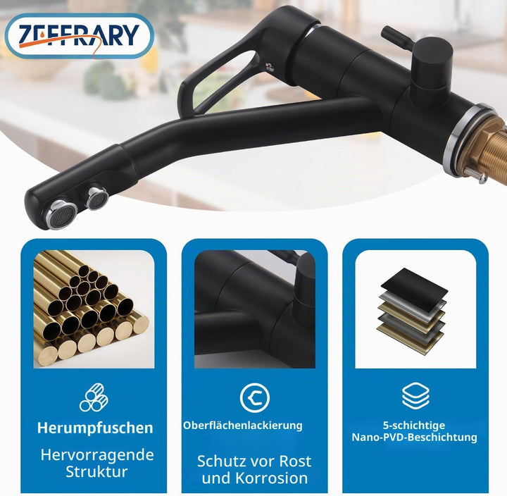 3-Wege-Küchenarmatur, 360° drehbarer Küchenarmatur, Spültischarmatur mit flexiblem Auslauf, G3/8 Zol