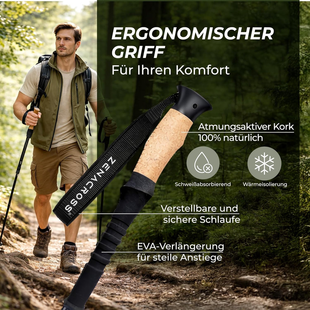 Wanderstöcke Teleskop [Carbon oder Aluminium] - Nordic Walking Stöcke Damen/Herren Ultraleichte - Tr