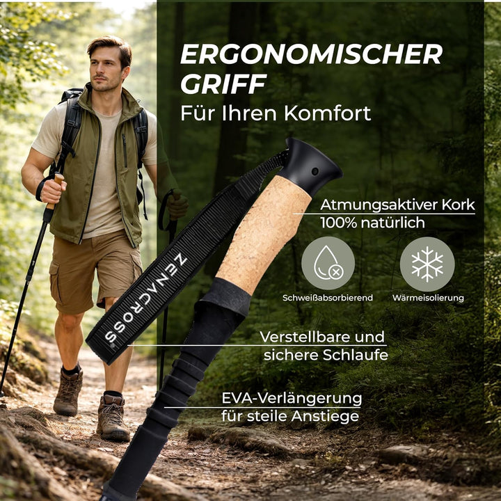 Wanderstöcke Teleskop [Carbon oder Aluminium] - Nordic Walking Stöcke Damen/Herren Ultraleichte - Tr