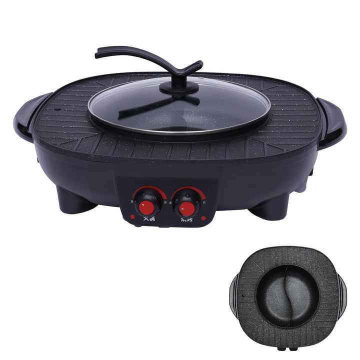 2-in-1 Hot Pot Elektrisch und Grill Elektrisch, Ø26cm Multifunktionaler Hotpot Topf mit Deckel, 2000