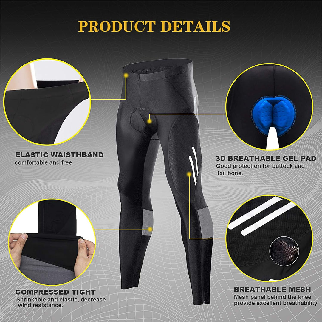 MEETWEE Herren Radlerhose Lange Fahrradhose, Kompression Radhose Leggings Radsport Hose für Männer E
