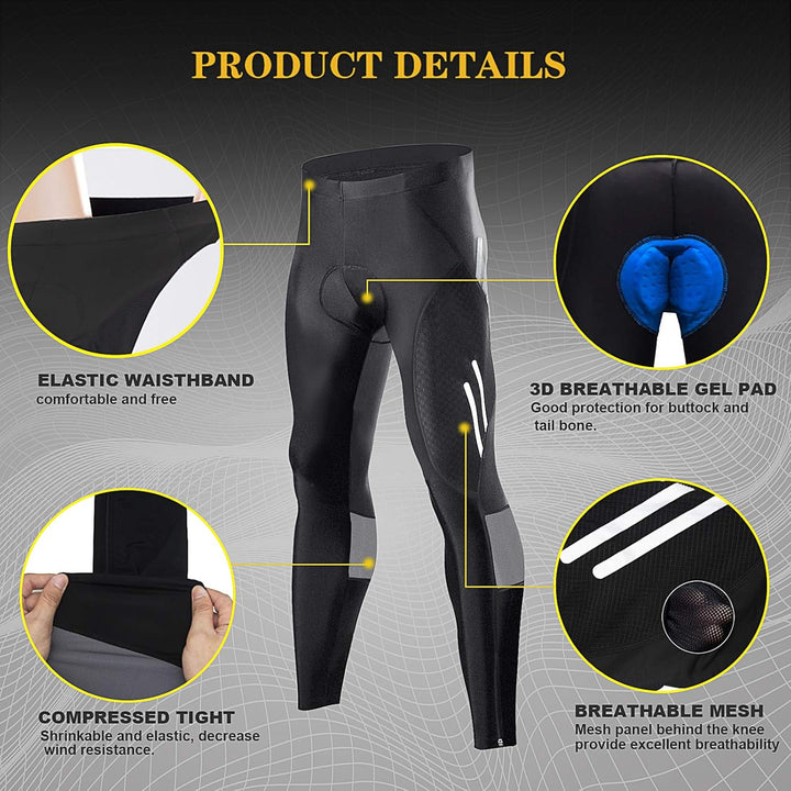 MEETWEE Herren Radlerhose Lange Fahrradhose, Kompression Radhose Leggings Radsport Hose für Männer E