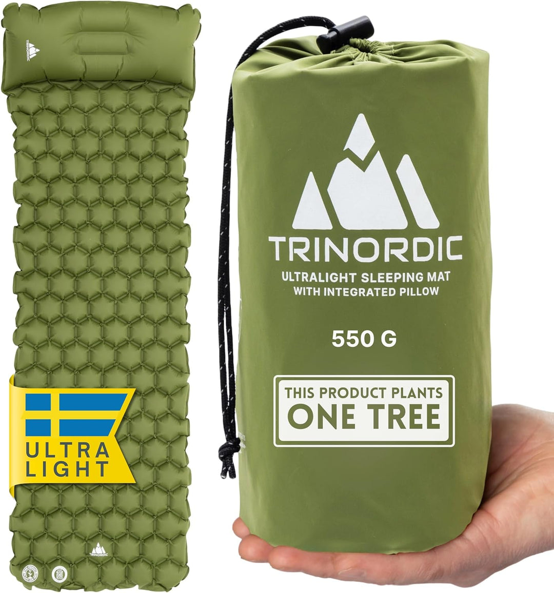 Trinordic 550g Ultraleichte Aufblasbare Isomatte - Mit Aufblasbarem Kissen - Camping Matratze mit Kl