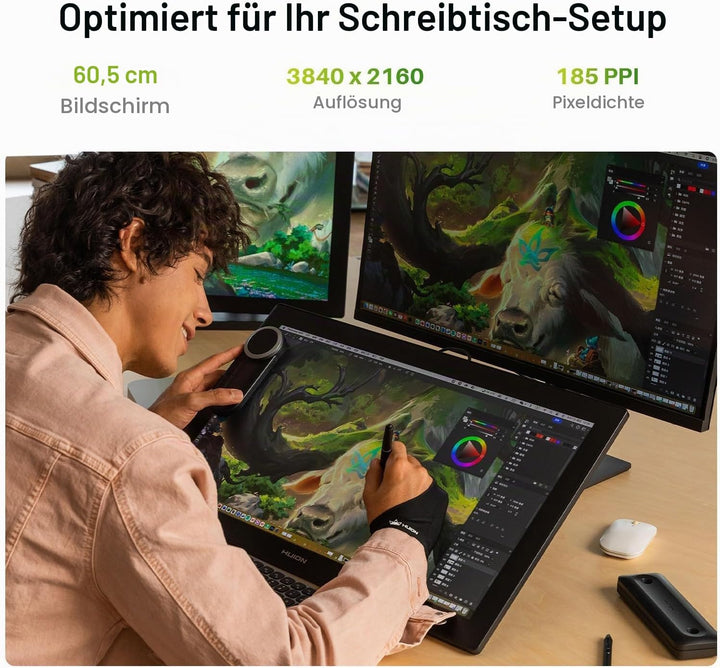 HUION Kamvas Pro 24 Gen 3 Grafiktablett mit Display, 23,8" 4K-UHD-Zeichenmonitor, 16384 Druckstufen