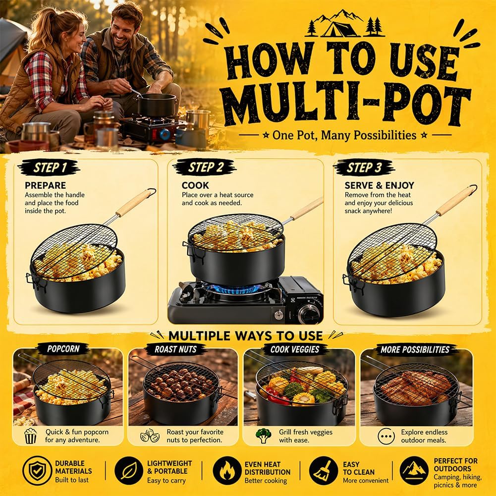 DASIAUTOEM Popcorn Maker Lagerfeuer aus Kohlenstoffstahl, Antihaft Outdoor Popcorn-Pfanne, Manuelle