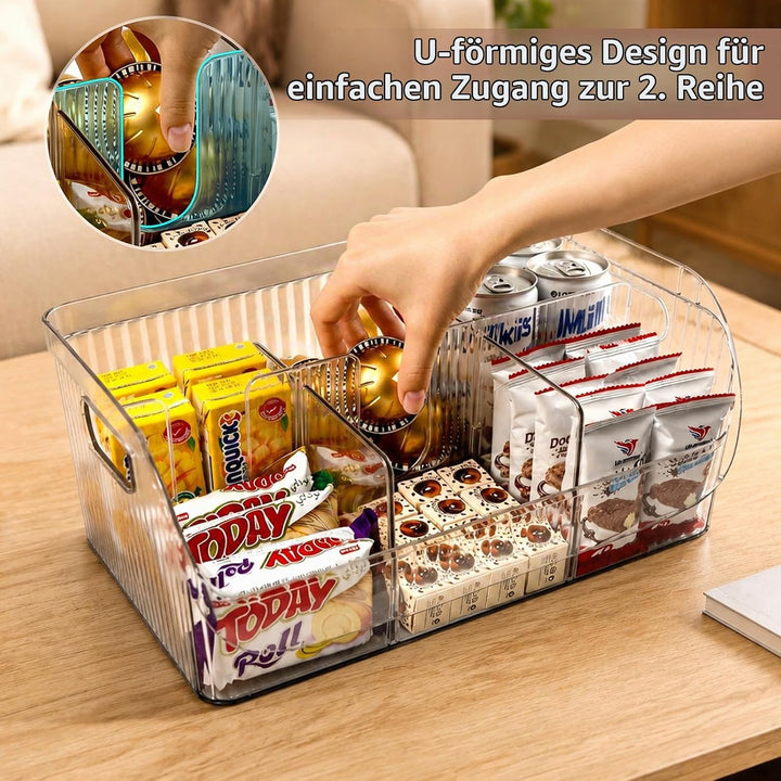 3er Set Aufbewahrungsboxen mit verstellbaren Trennwänden, Küchen Organizer Transparent 3er Set, Tran