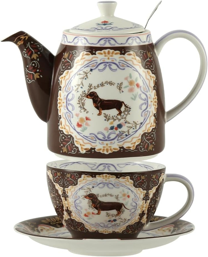 London Pottery Teekannen-Set aus Knochenporzellan, Teekanne und Servierset für einen, Tiermuster, Te