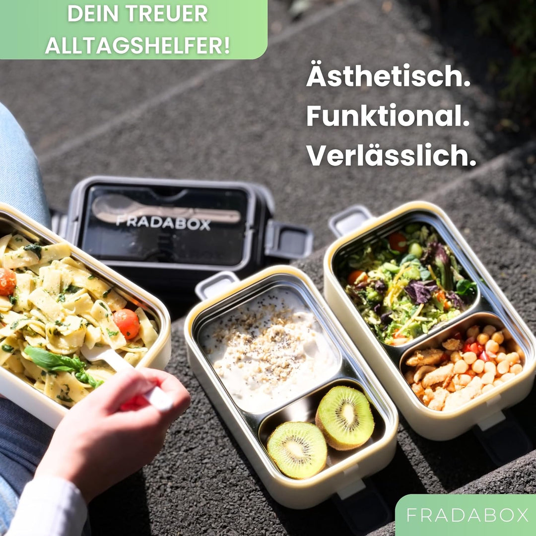 Bento Lunchbox „Jamie“ 2700ml, 3 Etagen mit Besteck und Fächern, Premium Edelstahl Dose, BPA-freie B