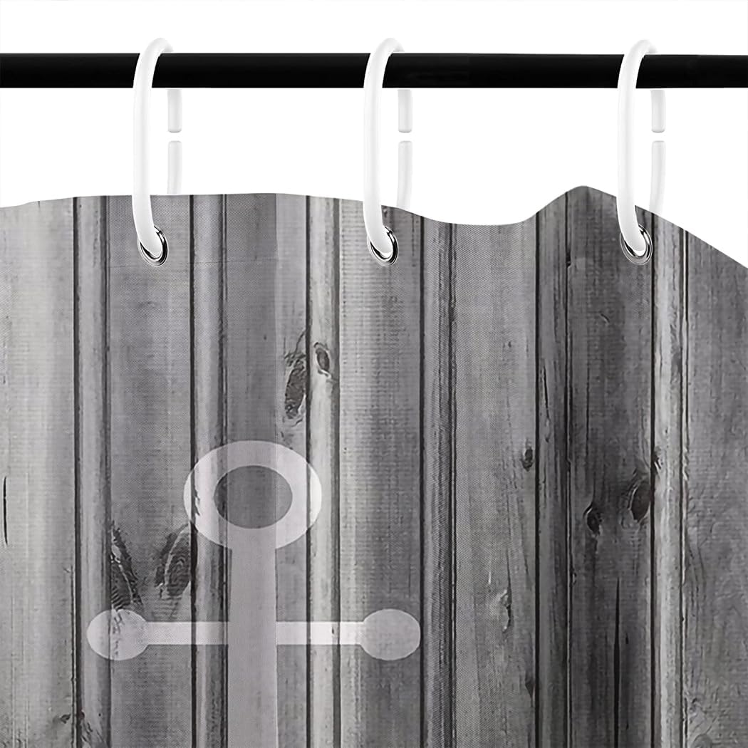 Violetpos Rustikaler Grauer Anker Holz Duschvorhang Badezimmer Dekorative 90 x 180 cm, 90 x 180 cm