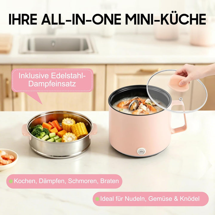 1.7L Elektrischer Hot Pot Mit Dampfgarer, Mehrzweckpfanne Tragbare Mini Antihaft Kochtopf mit Doppel