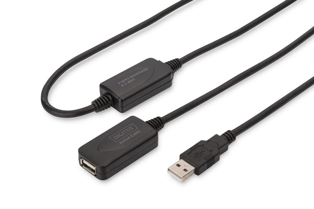 DIGITUS Aktives USB 2.0 Verlängerungskabel, Repeaterkabel, 20 m Länge, USB A Stecker auf USB A Buchs