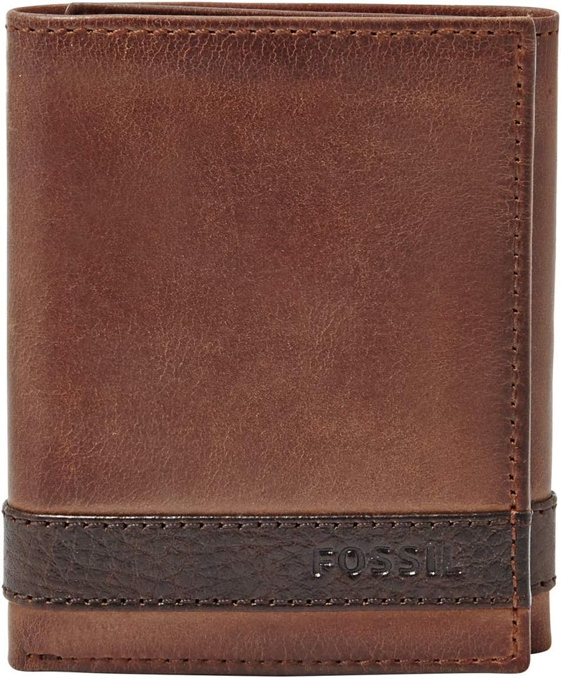 Fossil Herren Quinn Leder Trifold Geldbörse 8,5 cm L x 2 cm B x 10 cm H Braun, Braun