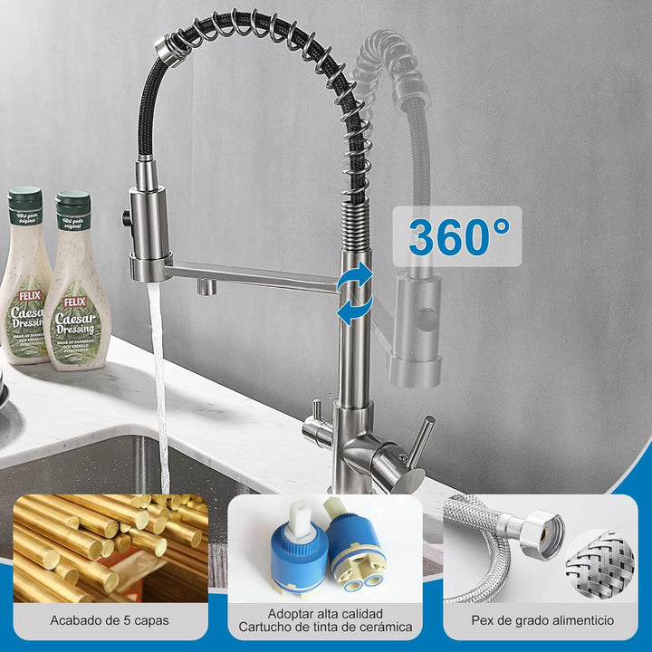 Trinkwasser Küchenhahn Pull Down Sprayer 2 Griff 3 in 1 Wasserfilter Reiniger Wasserhähne Frühling B
