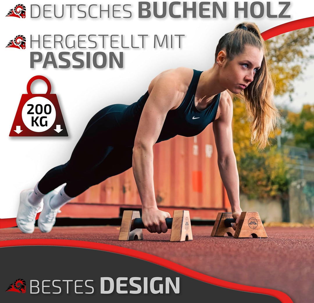 Aries Athletics Liegestützgriffe aus Holz – Nachhaltige Push Up Griffe produziert in Deutschland – H