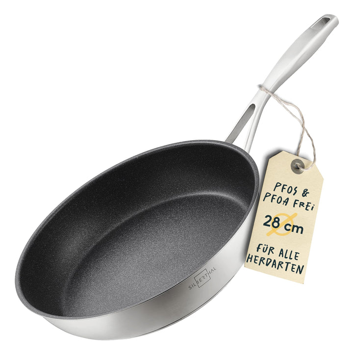 SILBERTHAL Bratpfanne Induktion 28 cm - Beschichtete Pfanne - Edelstahl - Für alle Herdarten - Ofenf
