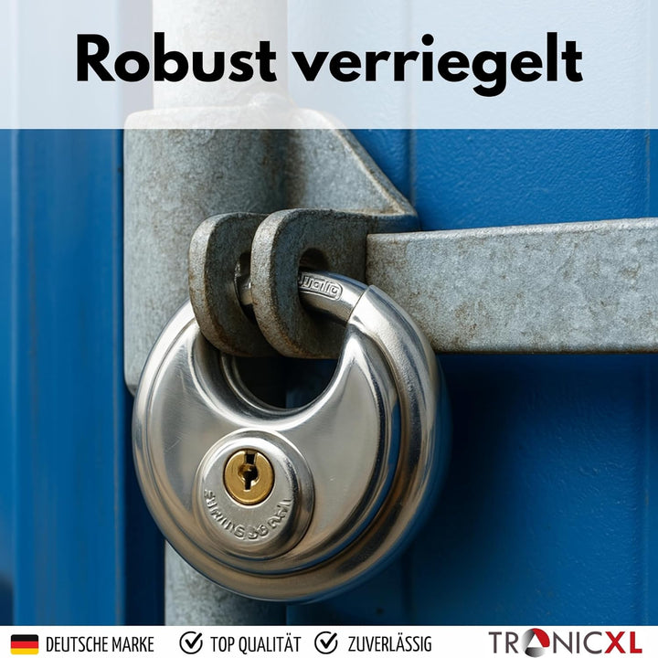 TronicXL Rundbügelschloss Sicherheits Vorhängeschloss 10mm Bügelstärke Edelstahlkorpus I Messingschl