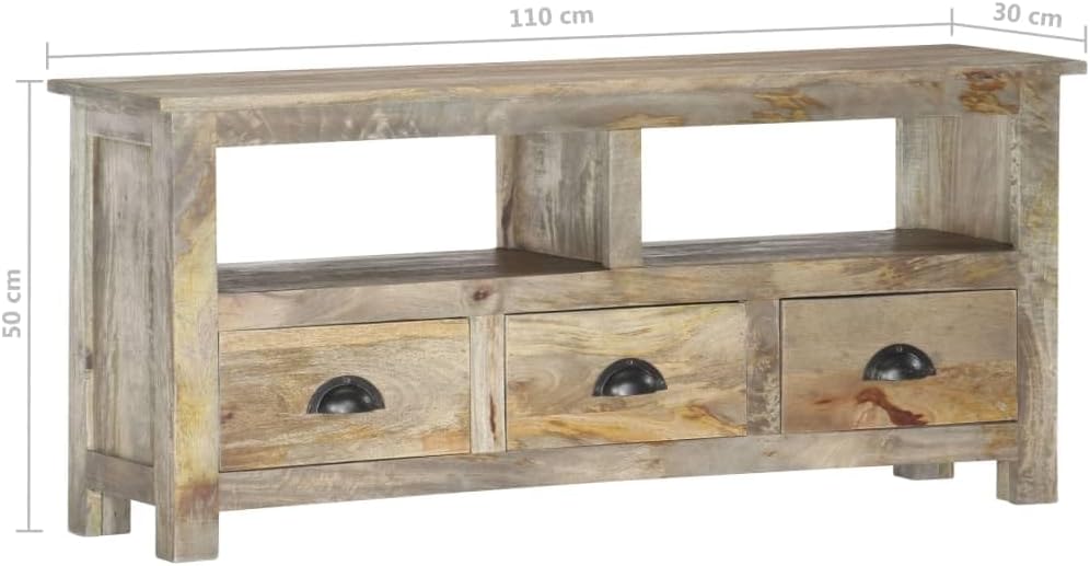 vidaXL Mangoholz Massiv TV Schrank mit 2 Regalen 3 Schubladen Lowboard Fernsehtisch Fernsehschrank T