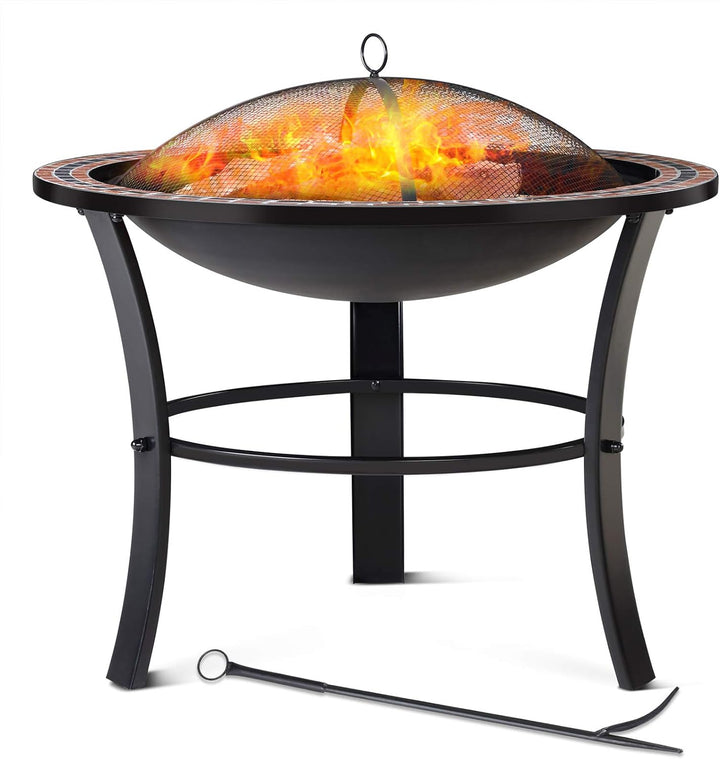 GARDEBRUK® Feuerschale Fuoco mit Funkenschutz Ø76cm Schürhaken Abdeckung Mosaik Rund Garten Terrasse