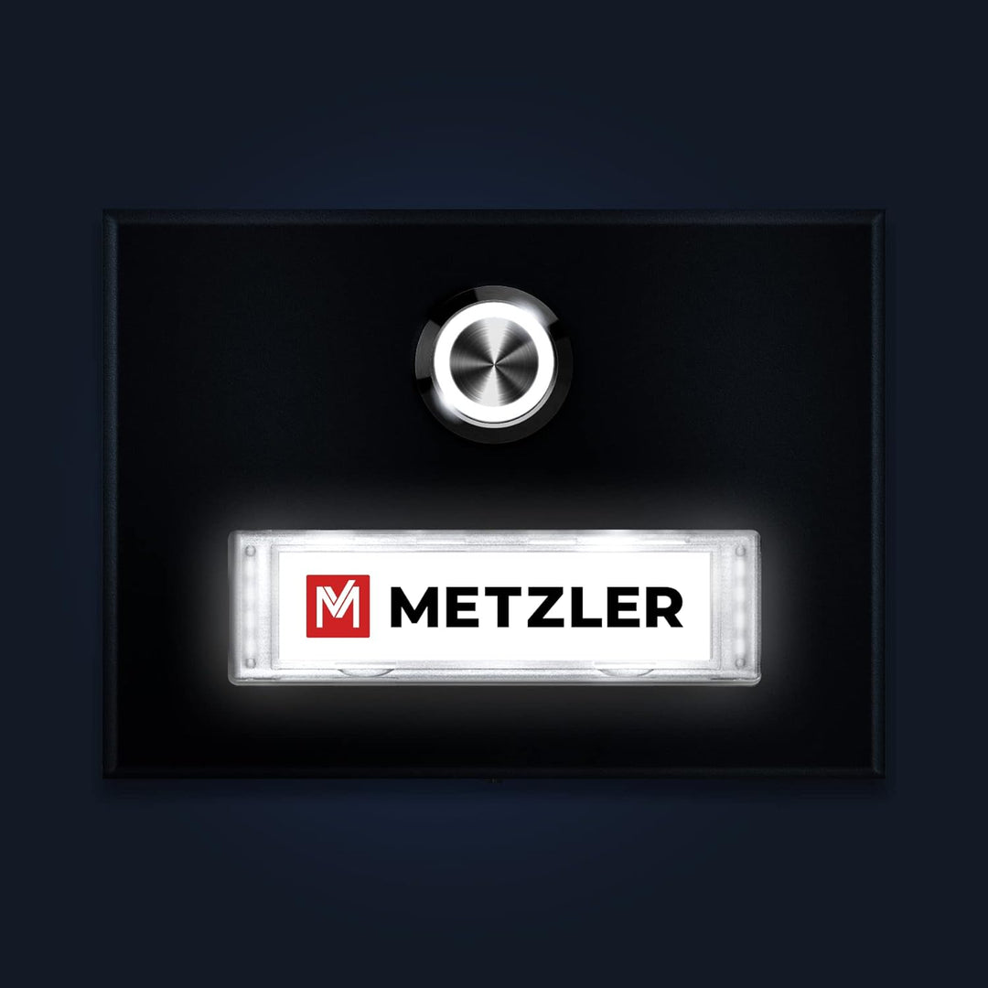 Metzler Aufputz Türklingel in Anthrazit - Klingel aus Edelstahl mit austauschbarem Namensschild - Pu
