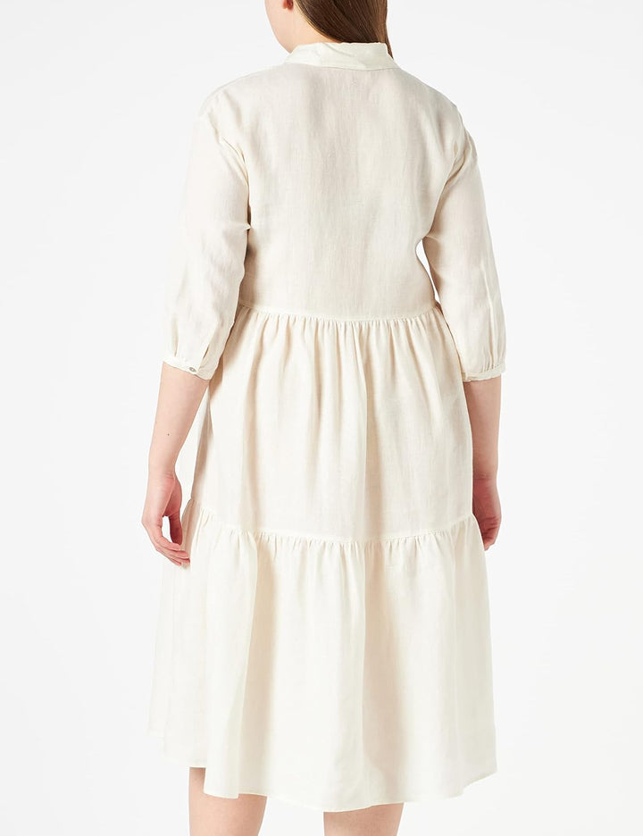 Seidensticker Damen Kleid - Blusenkleid - Midi - Hemdblusenkragen - 3/4 Arm - 100% Leinen 42 Egret,